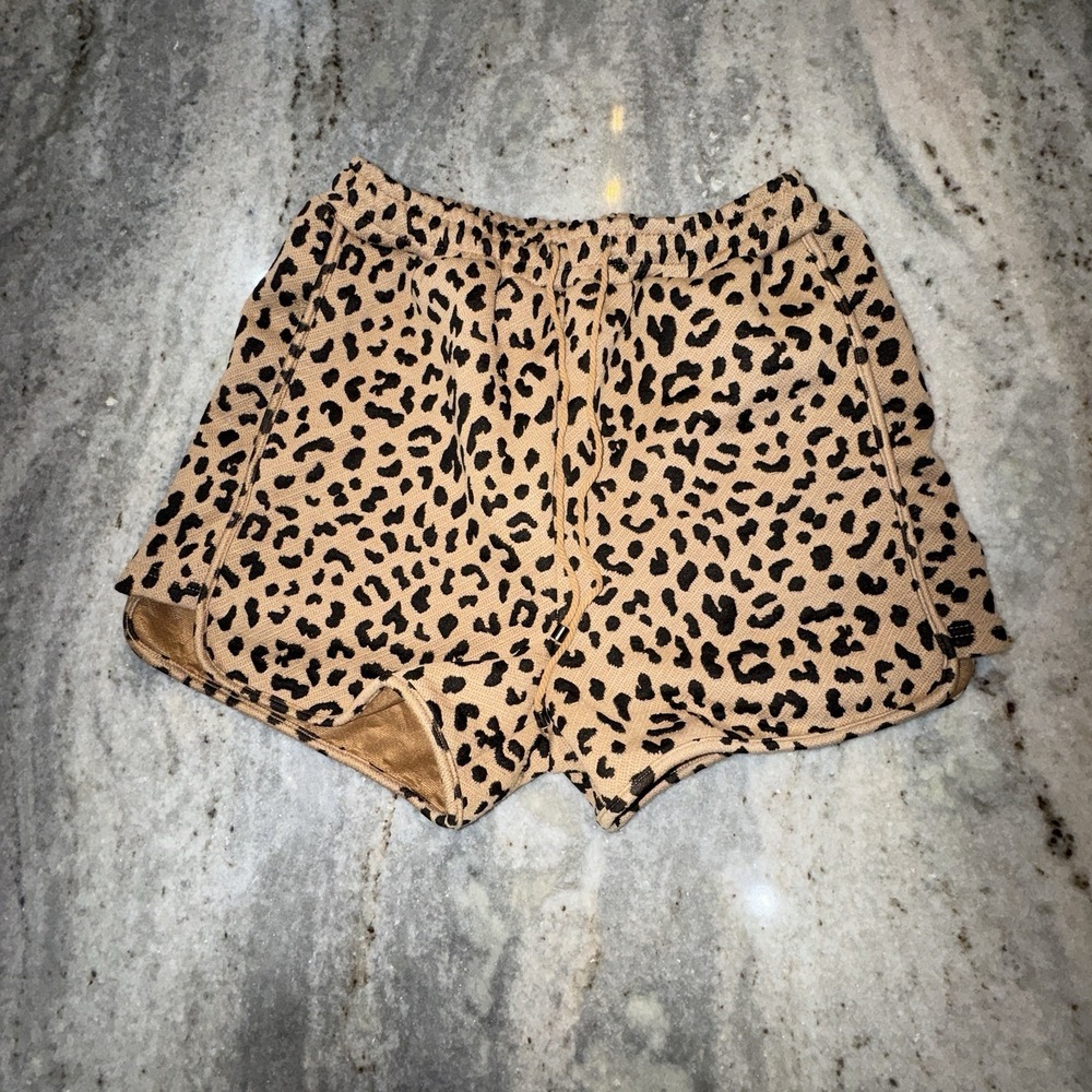 Entro Women's Small Elastic Waist Drawstring Shorts Cheetah‎ Print Lounge Casual